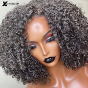 Grey Salt and Pepper Kinky Curly Short Human Hair 13X4 Lace Frontal Wig 