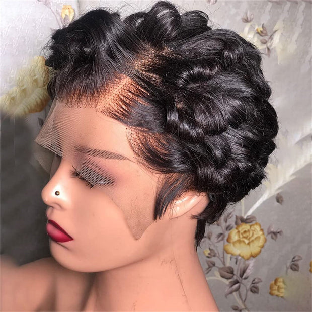 Bob Wig Human Hair 13X4 Frontal Lace Wig Pixie Cut Wig 180% Density Short Bob Curly Pre Plucked 13X4 Lace Front Wigs Human Hair