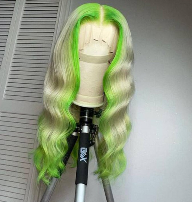 30" Green Colored Highlight Loose Wave HD Transparent Lace Frontal Brazilian Virgin Human Hair Wigs
