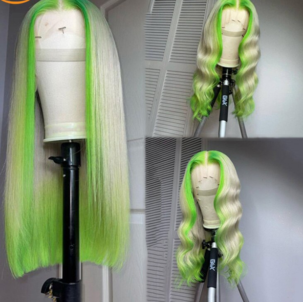 30" Green Colored Highlight Loose Wave HD Transparent Lace Frontal Brazilian Virgin Human Hair Wigs