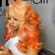 Ombre Ginger Orange Colored Lace Front Human Hair Wigs Brazilain Remy Transparent Lace Pre Plucked 180%