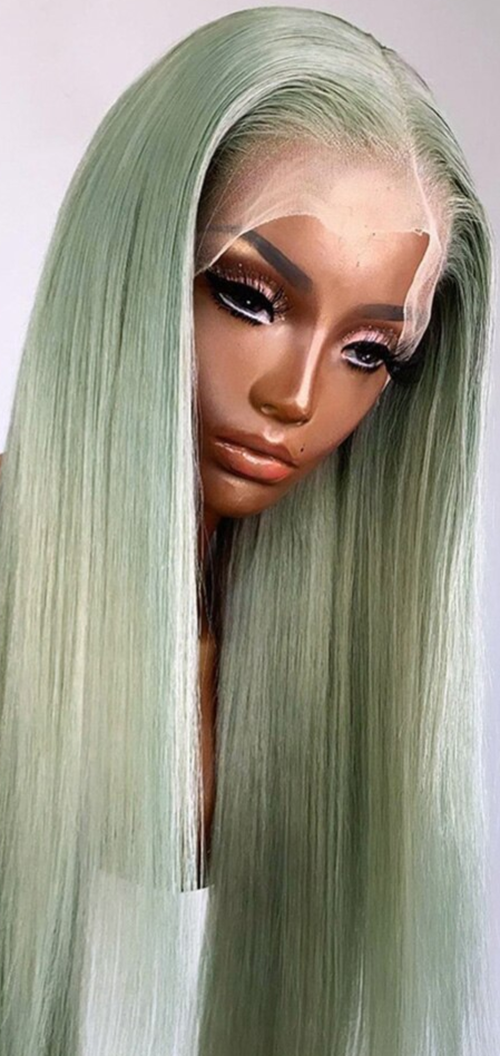 Light Green 30 Inch Bone Straight Lace Front Wig HD Transparent Lace Frontal Wig 180 Density Remy Hair