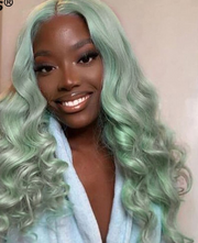 Light Green 30 Inch Bone Straight Lace Front Wig HD Transparent Lace Frontal Wig 180 Density Remy Hair