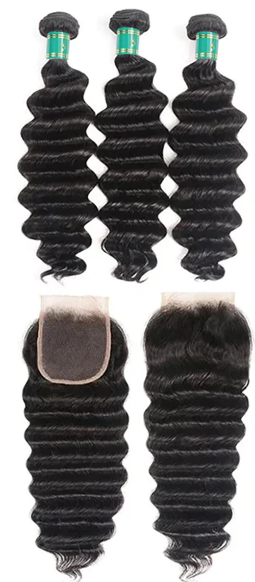 Loose Deep Human Hair Bundles with Closure Indian Hair Weave 3/4 Bundles with Lace Closure Wavy Human Hair Extensions