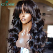 Body Wave Wig with Bangs Remy Brazilian Bangs Wig Human O Scalp Top Full Machine Made Wig Wavy Human Hair Wig for Women