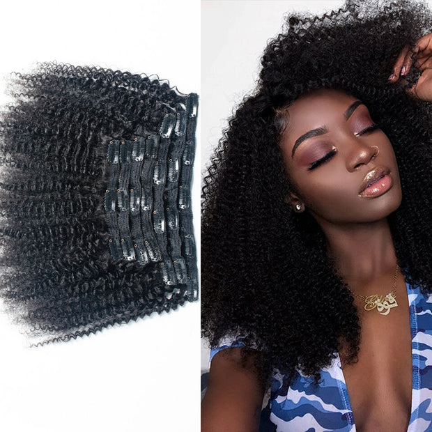 Afro Kinky Curly Clip In Human Hair Brazilian Remy Hair Natural Color 7Pcs/Set