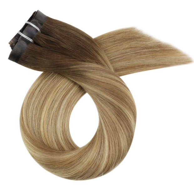 PU Clip in Human Hair Extensions 14-22 inch Remy Brazilian 7PC 100G