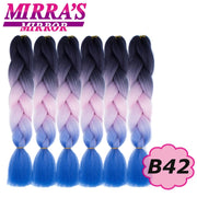 24inch Jumbo Braids Synthetic Hair For Box Braid Ombre Braiding Hair Extensions Three Tone Black Brown Blue Pink Mirra’s Mirror