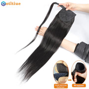 Wrap Around Long Straight Malaysian Human Hair Natural Color Hairpiece