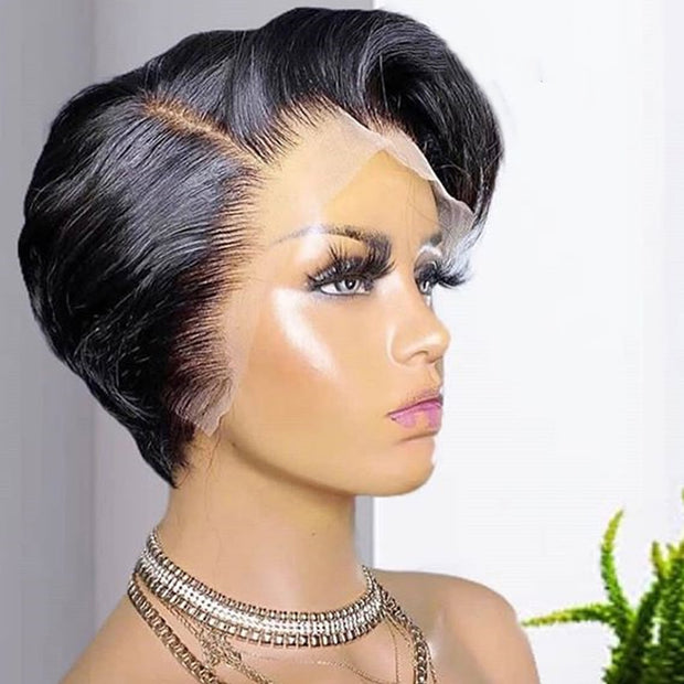 Pixie Cut Wig Transparent Lace Front Human Hair Brazilian Pre Plucked Wigs