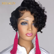 Pixie Cut Curly Water Wave Lace Closure Human Hair Wigs Preplucked with Side Part