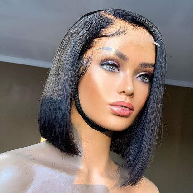 Pre Plucked Brazilian Human Hair Side Part Bob Wig T Part Lace
