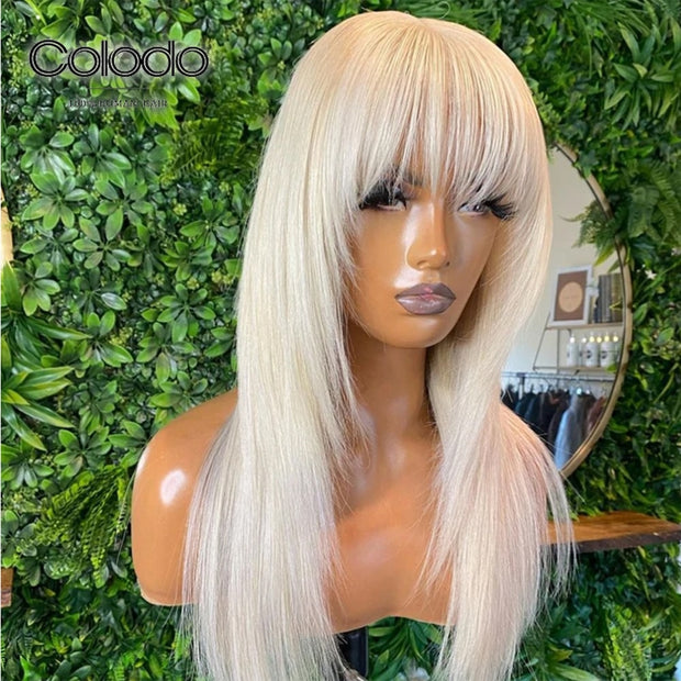 613 Blonde Lace Front Brazilian Bone Straight Transparent Lace Frontal Wig With Bangs