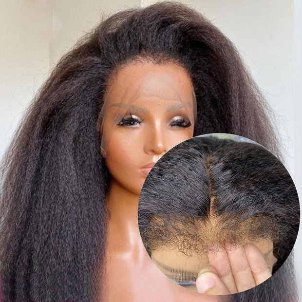 13X4/4x4 Kinky Straight Transparent Lace Front Pre Plucked Yaki Brazilian Human Hair Wig