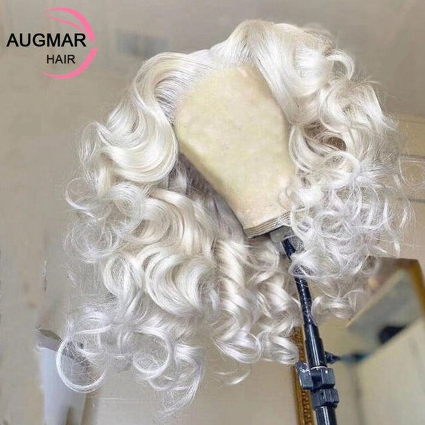 Platinum Blonde 360 Lace Frontal Wig Colored Short Curly Lace Front Human Hair Wigs Glueless 13X4 HD Bob Straight Lace Front Wig