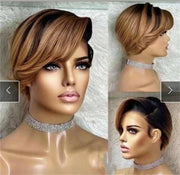 13X4 Side Part Lace Front Wig Bob Pixie Cut Brazilian Human Hair Ombre Color T1B/4/30, 180% Density with Baby Hair