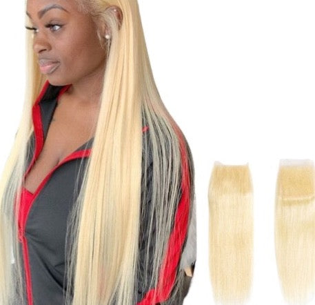 30” to 40” 613 Straight Human Hair Bundles With Closure Remy Hair