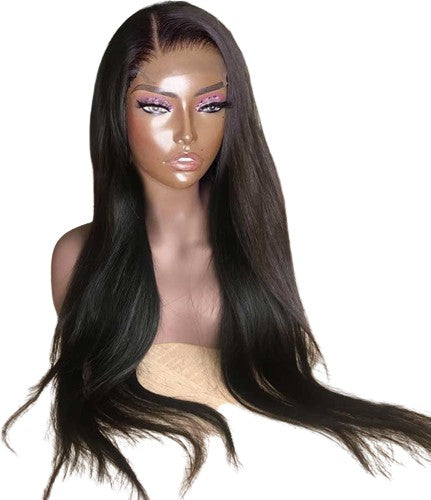 30" Bone Straight Lace Front Human Hair Wigs Pre Plucked