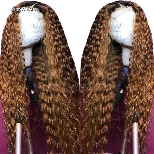 1B/27 Ombre Deep Wave Wig Lace Front Human Hair Wigs Brazilian 4x4 Closure Wig