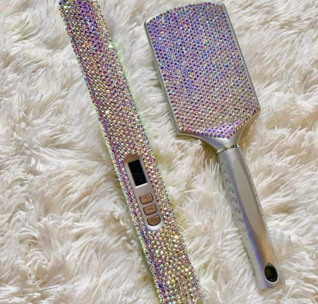 Diamond Crystal / Rhinestone Hair Flat Iron and Wig Brush Kit