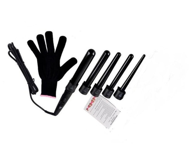5 Part Interchangeable Hair Ceramic Curling Iron Multi-size Roller with Heat Resistant Glove Styling Set