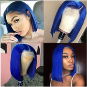 Blue, Orange, Red 13x1 Lace Frontal Human Hair Short Bob Wigs 150%