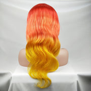 13x4 Lace Front Human Hair Pre Plucked With Baby Hair Rainbow Colored Body Wave Remy Wig 150% Density