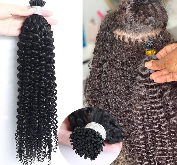 3C 4A Kinky Curly Tip Microlinks Human Hair Extensions Mongolian Virgin Hair Extensions