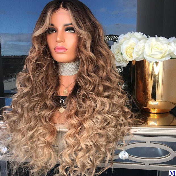 Deep Wave Indian Human Hair 13x6 Lace Front Wig with baby hair 200 Density Ombre 3T Blonde