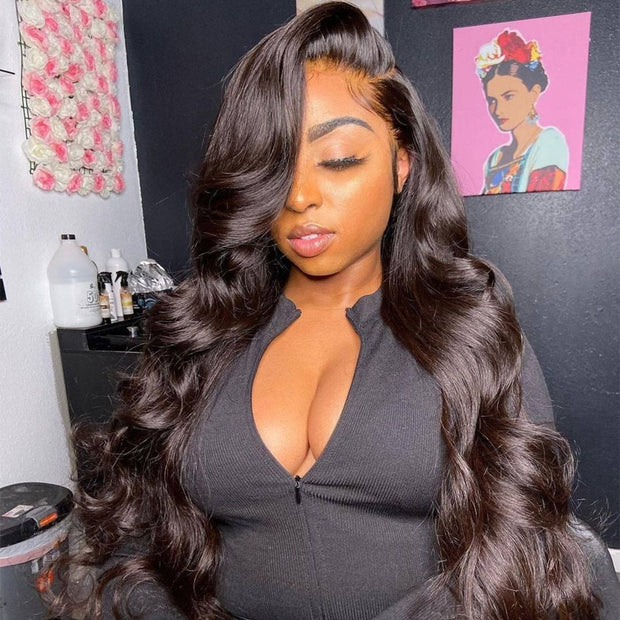 30” 13x4 Pre Plucked Body Wave Human Hair Lace Front Wig with HD Lace