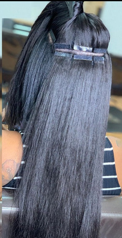 Straight Tape In Human Hair Extensions Adhesive Invisible Brazilian Bulk Virgin Hair
