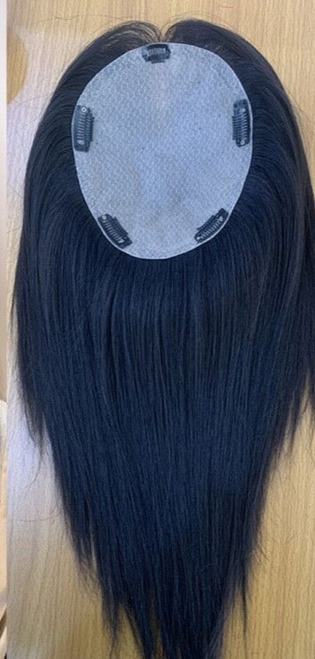14” Straight Full Silk Base With Clips Human Hair Topper
