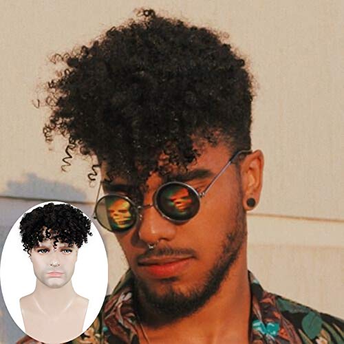 Afro Curly Toupee Hair piece with Mono Lace + PU Wig 8*7”