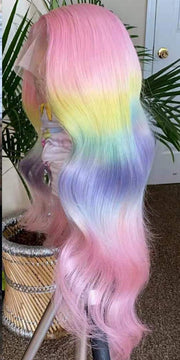 Rainbow Ombre Lace Front Wig Human Hair Body Wave Wigs Remy Hair