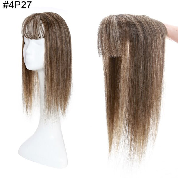 100% Human Hair Toppers 10x12cm, 2.5x9cm Silk Base Natural Hair With Bangs