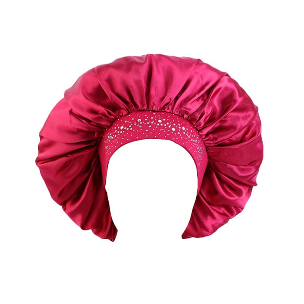 Newly Satin Rhinestone Sleeping Cap/Bonnet Hat