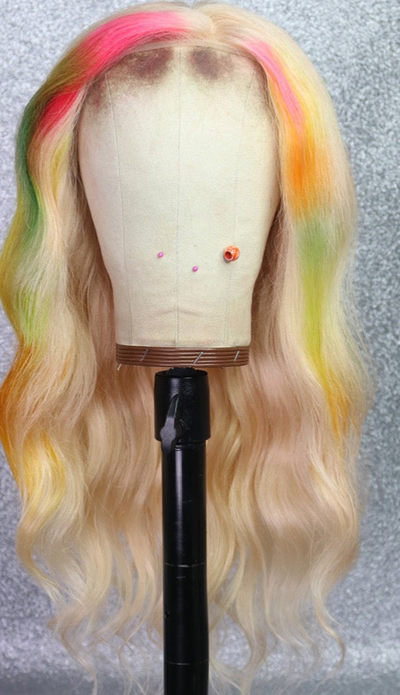 Rainbow Color Lace Front Pre Plucked Swiss Lace Brazilian Virgin Human Hair Wigs