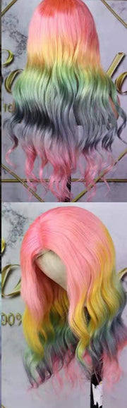 Rainbow Ombre Lace Front Wig Human Hair Body Wave Wigs Remy Hair