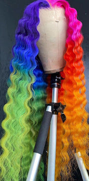 Deep Wave Rainbow Brazilian Virgin Human Hair 13x4 Lace Front Wig With Baby Hair