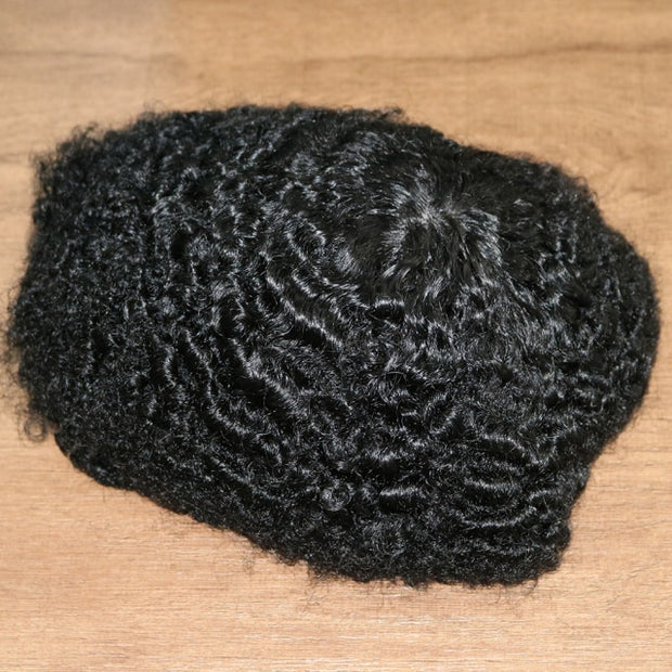 Afro Curly African Hair Unit 10mm Invisible Full Poly Skin PU Base Toupee