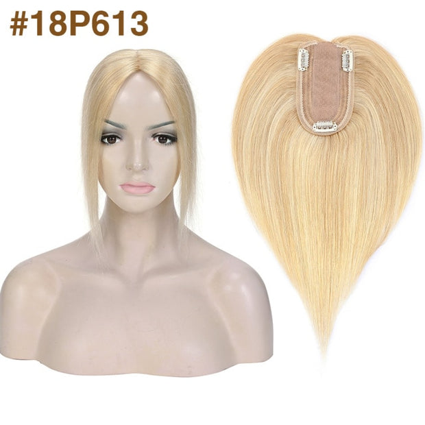 100% Human Hair Toppers 7x13cm Natural color Hair Wig Silk Base Clip In Hair Extension