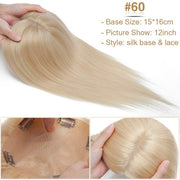 100% Human Hair Toppers 15x16cm, 57g PU+Breathable Net Silk Base Clip in Wig