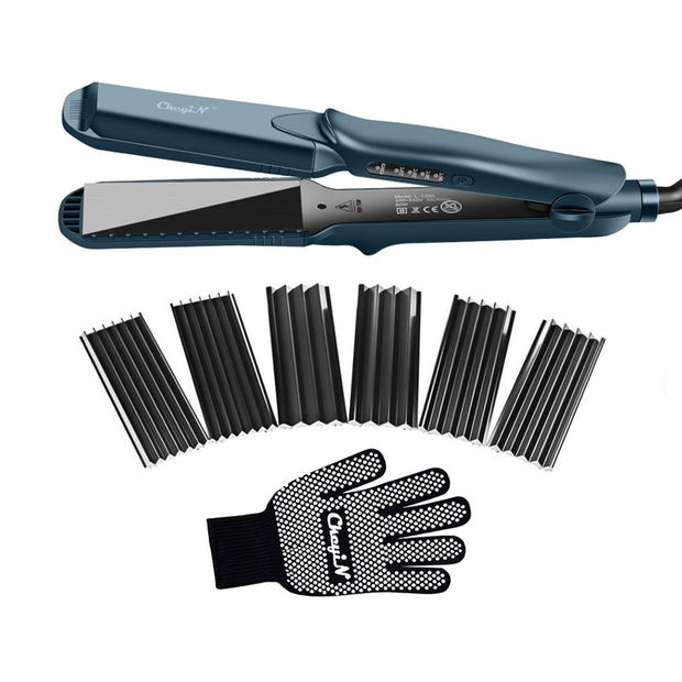 4 in 1 Hair Straightener, Crimper, Curler flat iron with Interchangeable Plates