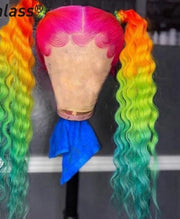 Rainbow Deep Wave Human Hair Lace Front Glueless Transparent Brazilian Human Hair Wig