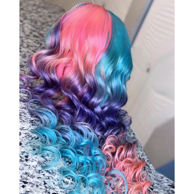 Pink Rainbow Lace Front Human Hair Wig with Baby Hair Transparent Lace