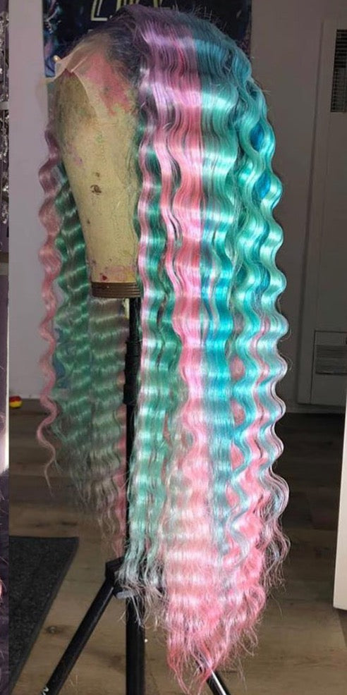 Rainbow 13x4 Deep Wave Human Hair Pre Plucked Lace Front with Baby Hair