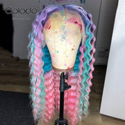 Rainbow 13x4 Deep Wave Human Hair Pre Plucked Lace Front with Baby Hair