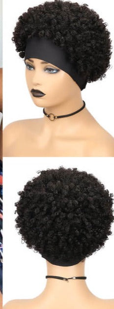 Afro Puff Curly Short Headband Wig Brazilian Human Hair