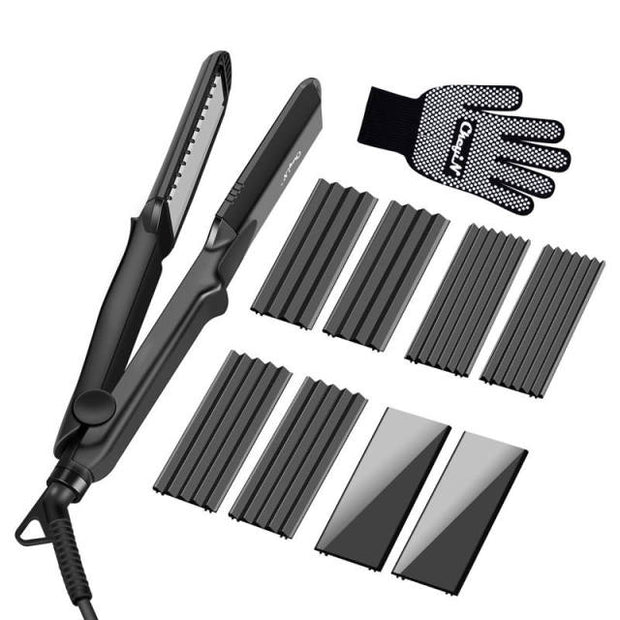 4 in 1 Hair Straightener, Crimper, Curler flat iron with Interchangeable Plates