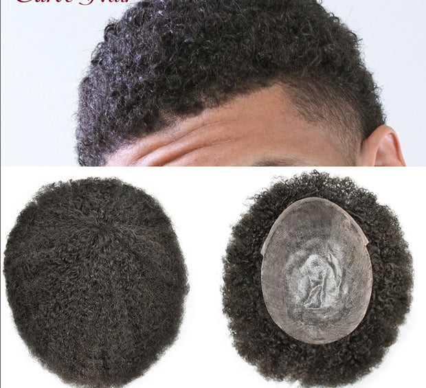 Afro Full Poly Pu 6mm, 8mm Kinky Curly Remy Human Hairpieces